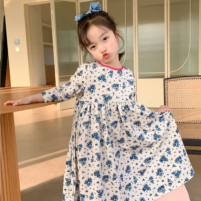 

2022 Girls fashion floral long style dresses baby girl loose casual cotton dress