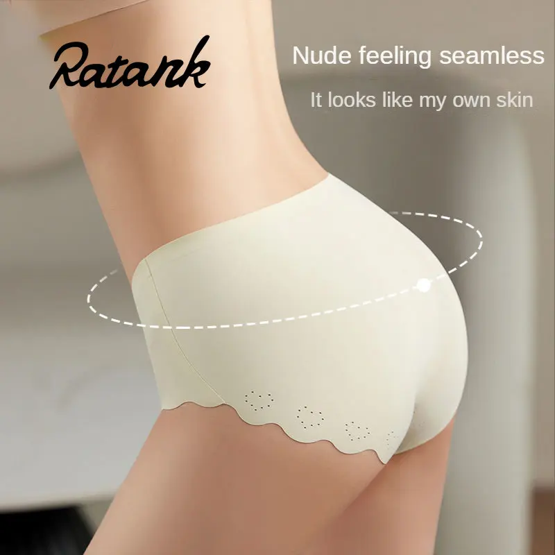 

4PCS Ratank Traceless Underwear Women's Ice Silk Thin Cotton Gear Breathable Antibacterial Women's Middle Waist Sexy Brief Cool