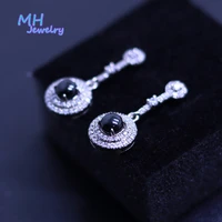 mh round 5 0 mm black quartz gemstone vertical earrings sterling 925 silver fine jewelry for women wear the office every day
