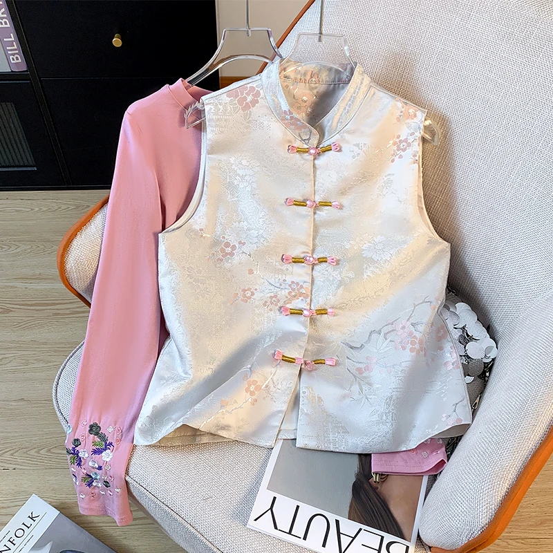 Новый китайский жилет нижняя рубашка комплект из двух предметов с пряжкой
