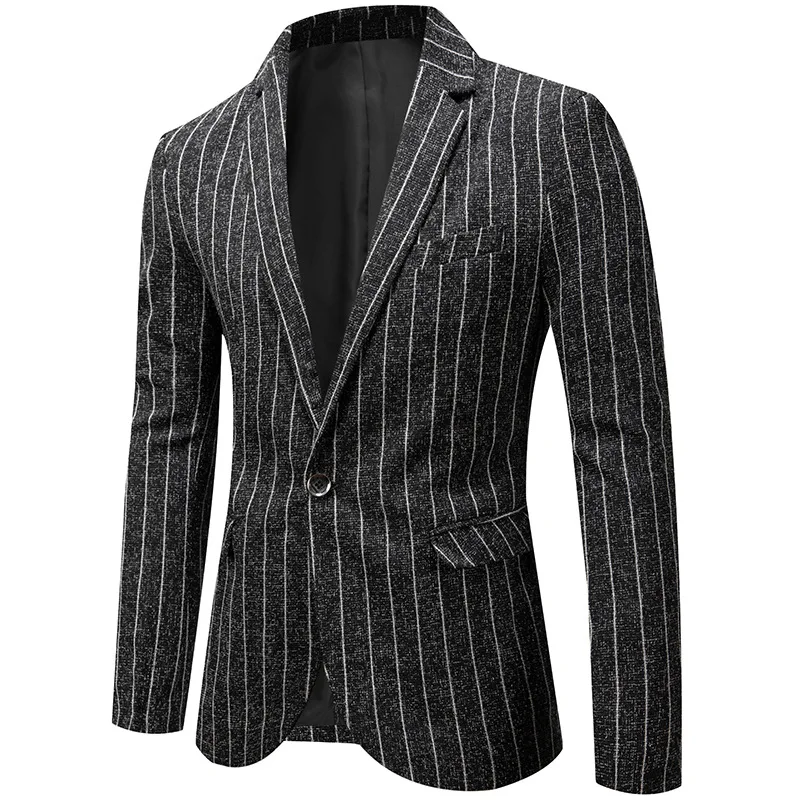 

Spring Autumn Suit Jacket Pop Fashion Simple One Button Stripe Mens Frock Coat Steampunk Man Colbert Jasje Mannen Casual Blazers