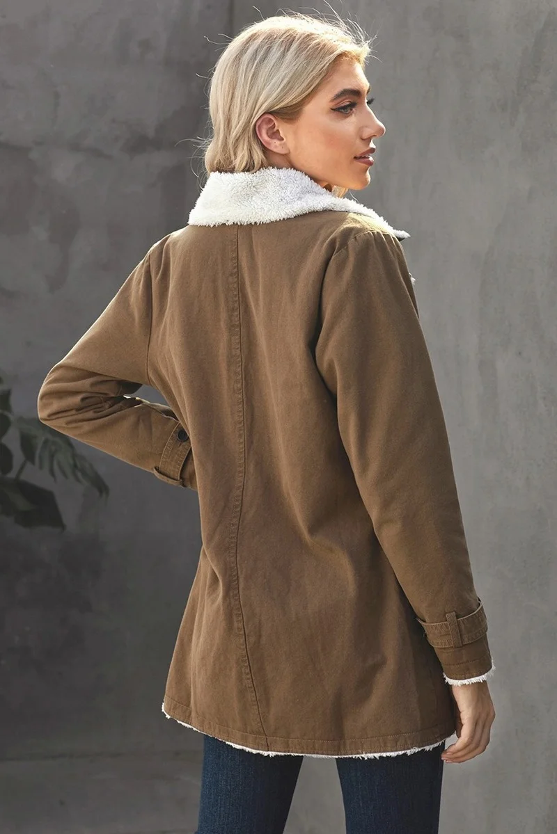 Autumn Winter Warm Furry Lapel Thick Coats Women Solid Colors Single Breasted Parkas Office Lady Chic Casual Commuter Overcoats