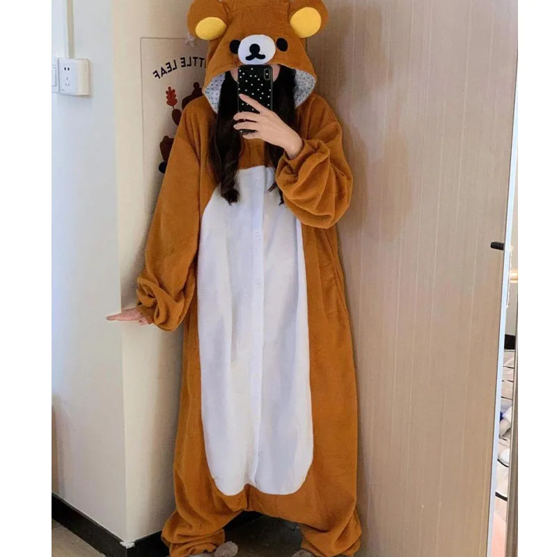 2024 милый Пижамный комбинезон Kawaii Rilakkuma Коралловая флисовая одежда для отдыха
