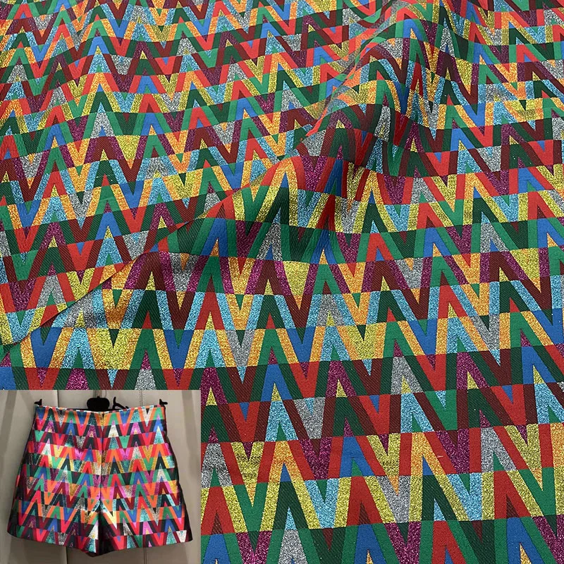 

Europe And America V Letter Yarn-Dyed Jacquard Fabric For Women Dress Coat Jacket Suit Stoffa Tuch Ткань Tela Tessuto DIY Cloth