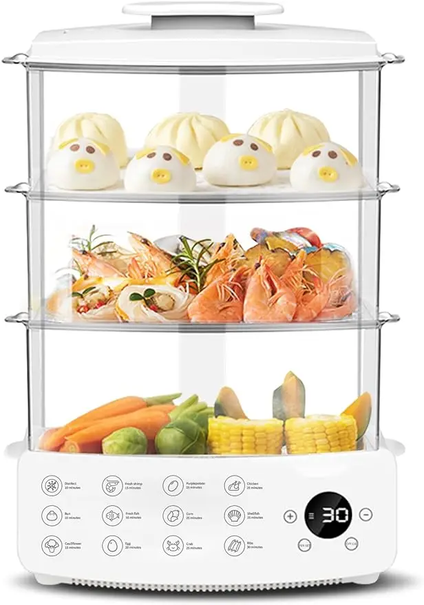 

3-Tier Electric Steamer Auto Shutoff Heat-Resistant 12.68 Quart with Digital Touch Panel Kitchen