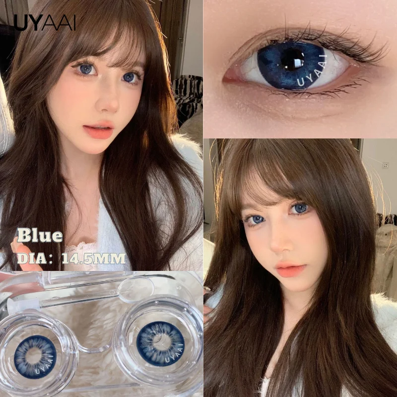 

UYAAI 1 пара, натуральные голубые цветные с диоптриями, искусственные глаза большого диаметра, контакты с голубыми глазами, студенческие ученики, быстрая доставка