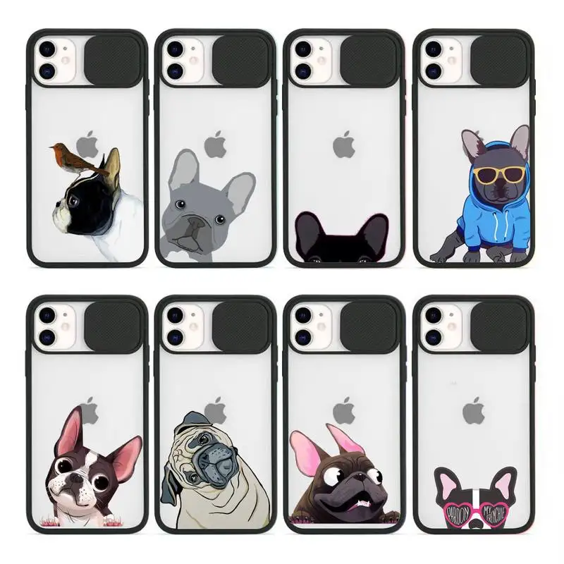 

Cute Bulldog cartoon Phone Case For iPhone 12 11 8 7 se 2020 mini pro X XS XR MAX Plus Transparent Cover