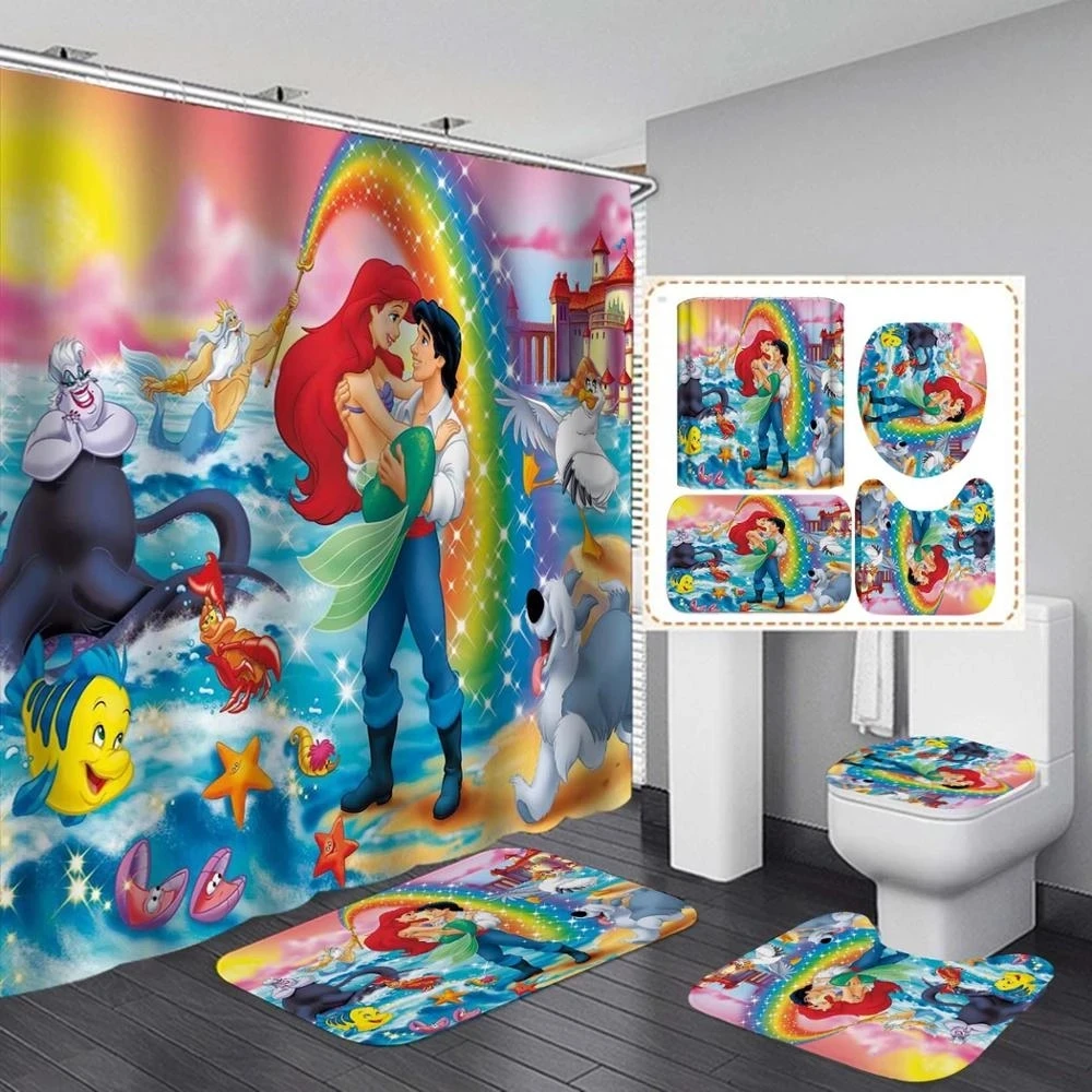 

4pcs/set 3D Home Mermaid Shower Curtains Cartoon Waterproof Shower Curtain Bathroom Polyester