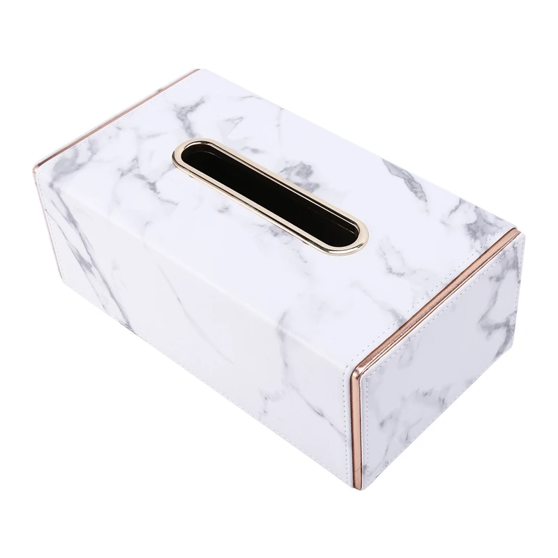 

Golden Rim Tissue Box Marble PU Leather Napkin Towel Tissue Holder Large Size Office Home Seat Type Tissue Box