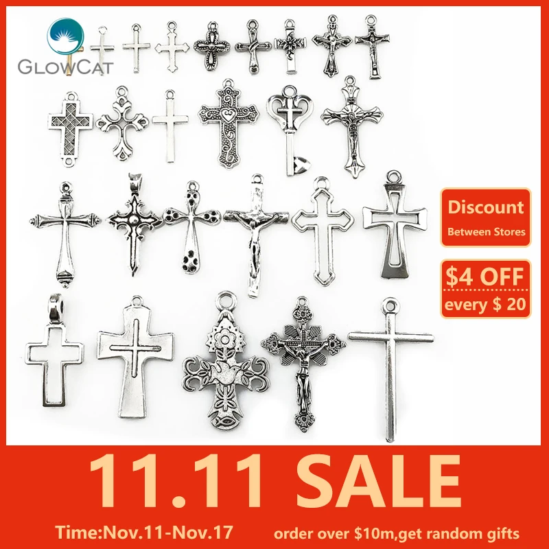 

MIX 26pcs Cross Charm Vintage Zinc Alloy Crosses Pendant Religious Faith Charms Jewelry Findings Making Cruces Bisuteria