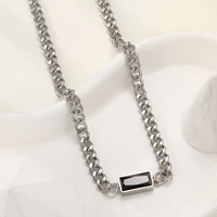 kouch steel color cuban chain necklace for men women basic punk stainless steel curb link chain chokers with square zirconia