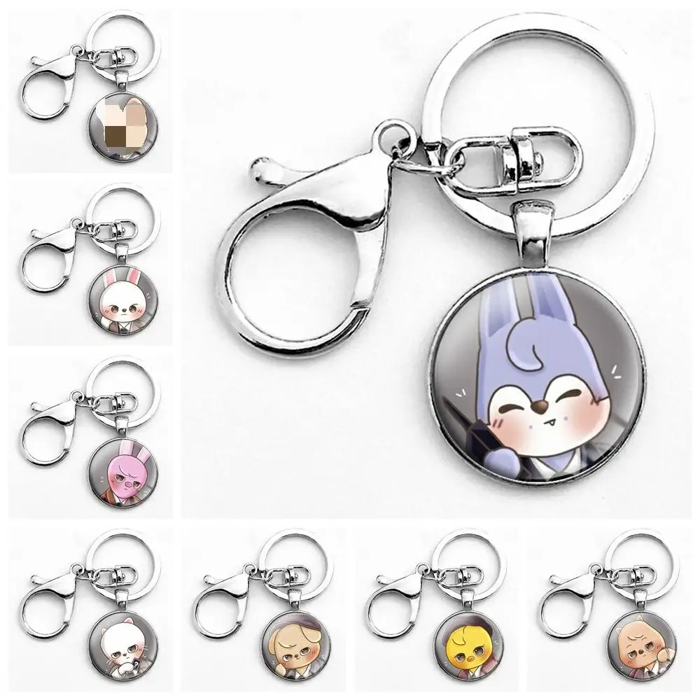

KPOP New Boys Group Stray Kids cartoon glass exquisite pendant jewelry time gem keychain backpack decorative jewelry Gifts