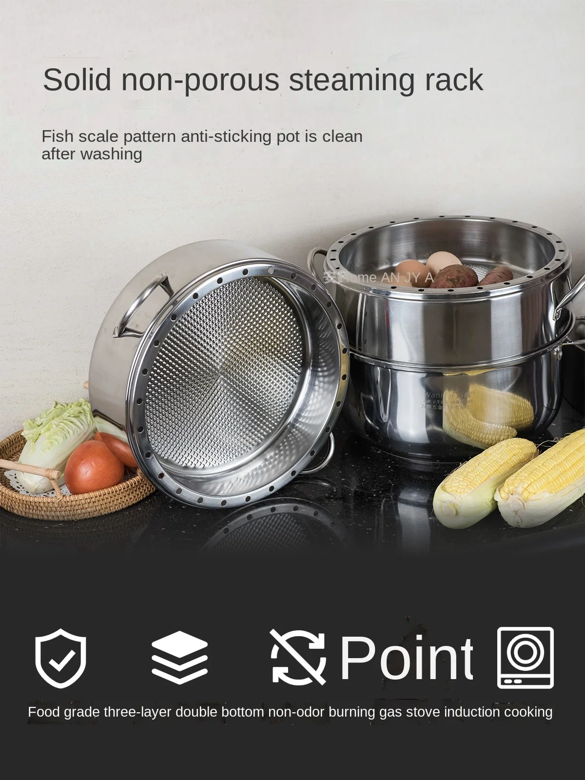 

Stainless Steel Multi-Layer Solid Large Steaming Rack Household Non-Porous Small Steamer Non-Odor Rice Cooker Energy