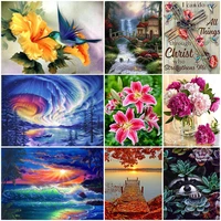 5d diy diamond painting flower butterfly horse raccoon waterfall aurora full round diamond embroidery landscape home decor craft