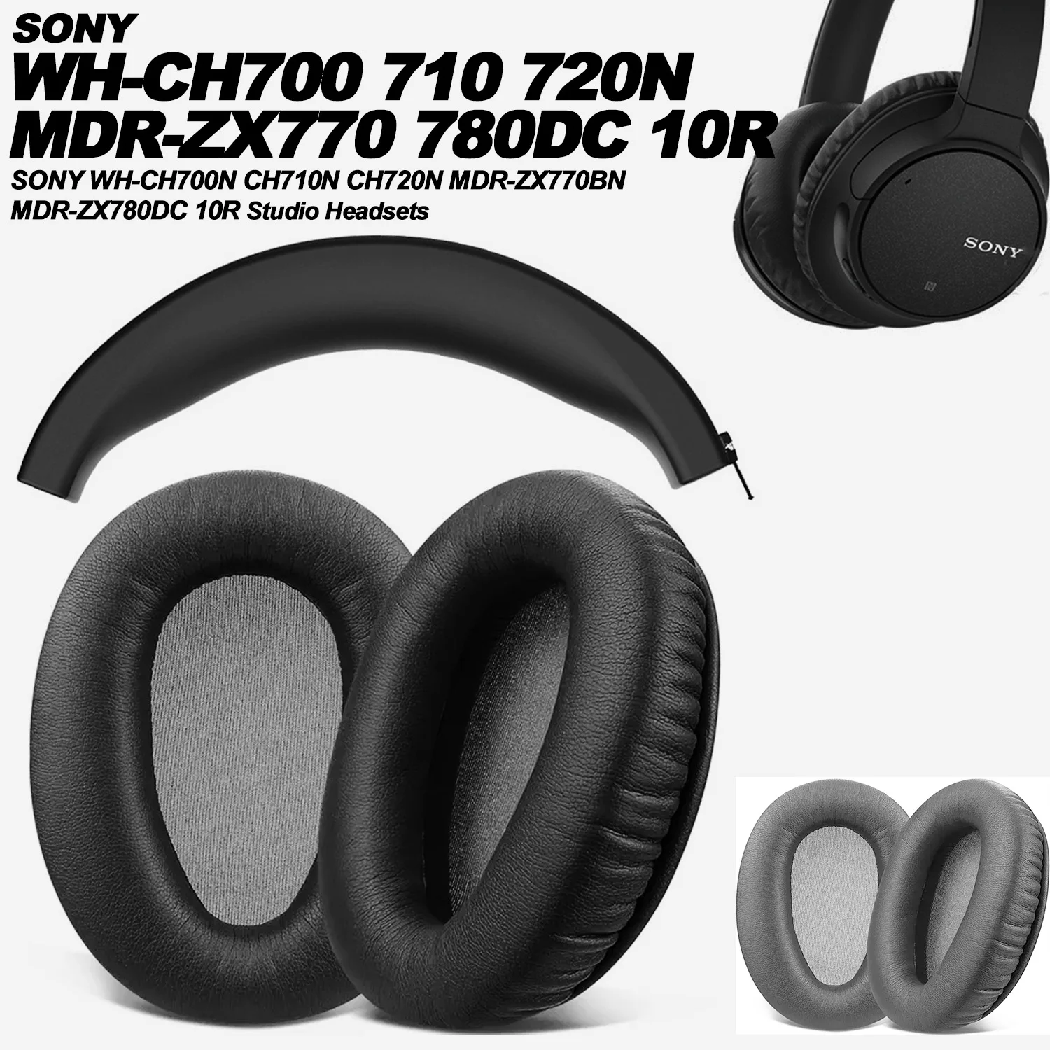 Cuscinetti Auricolari Di Ricambio Per Sony WH-CH700N, MDR-ZX770BN, ZX780DC - Grigio
