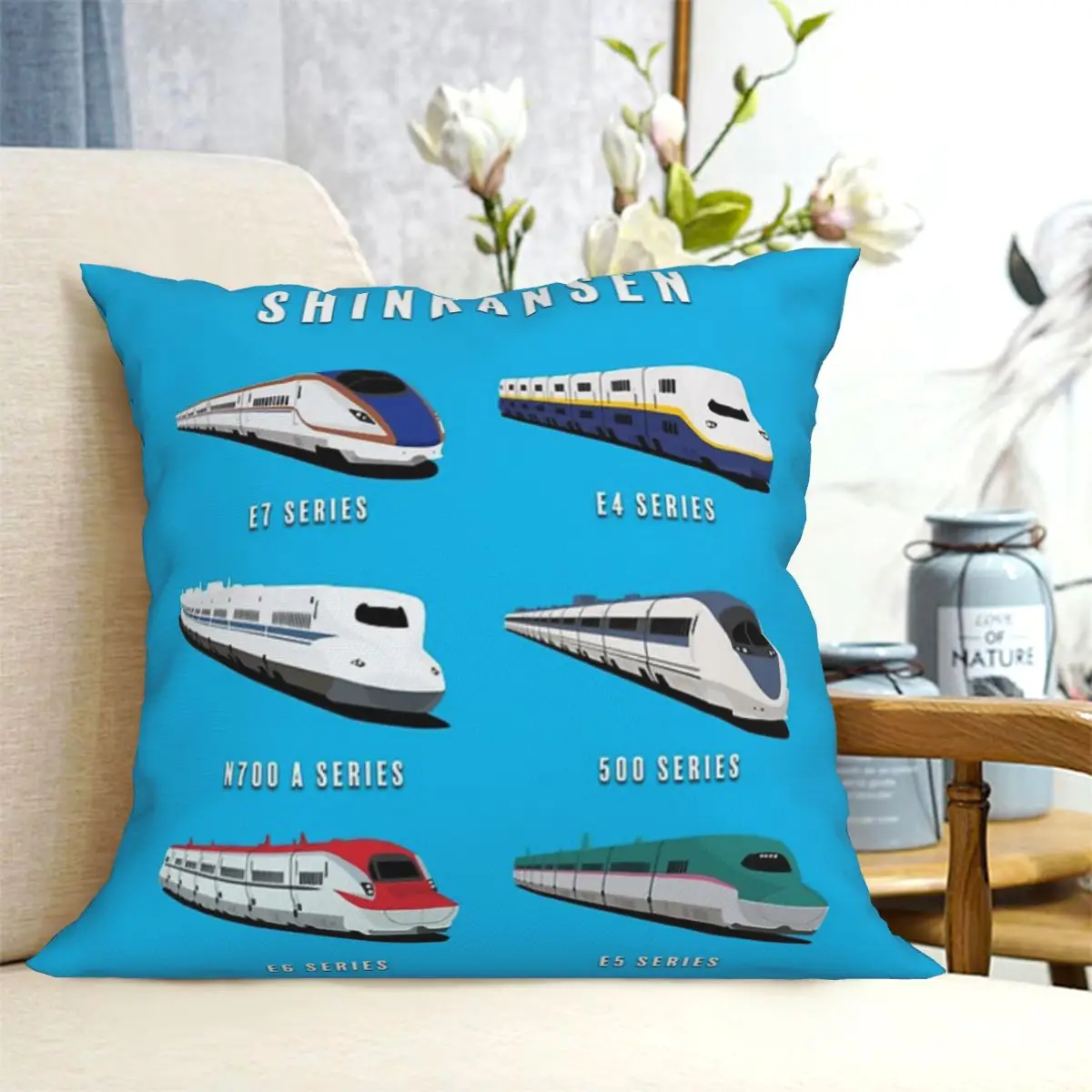 

Japanese Shinkansen Bullet Trains Square Pillowcase Creative Zip Decor Throw Pillow Case Room Cushion Cover