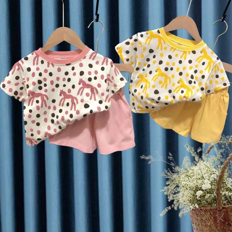 

LZH Children's Clothing Girls Sets 2023 Summer New Cartoon Short-sleeved+Shorts 2pcs Suit For Girls Clothes Kids Outfit 2-6 Year