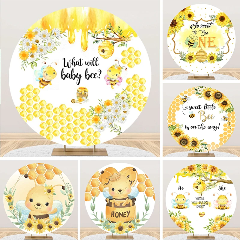 

Gender Reveal What Will Baby Bee Round Backdrop Newborn Boys Girls 1st Birthday Party Honeycomb Pattern Circle Photo Background