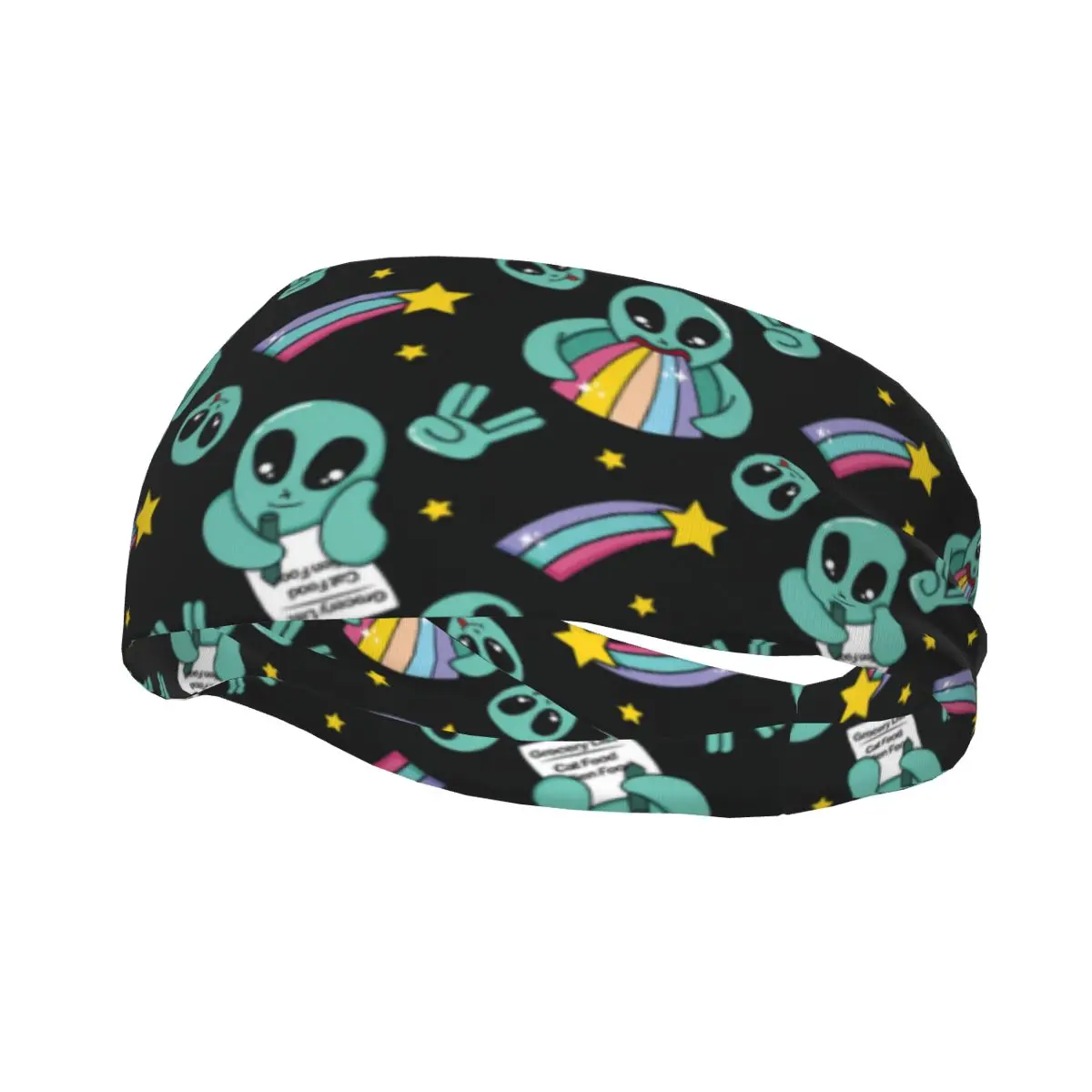 Ful Cute Alien And Rainbow Women Men Sweatband Headband Stretch Cycling Yoga Sport Hair Band Headwrap Sports Safety