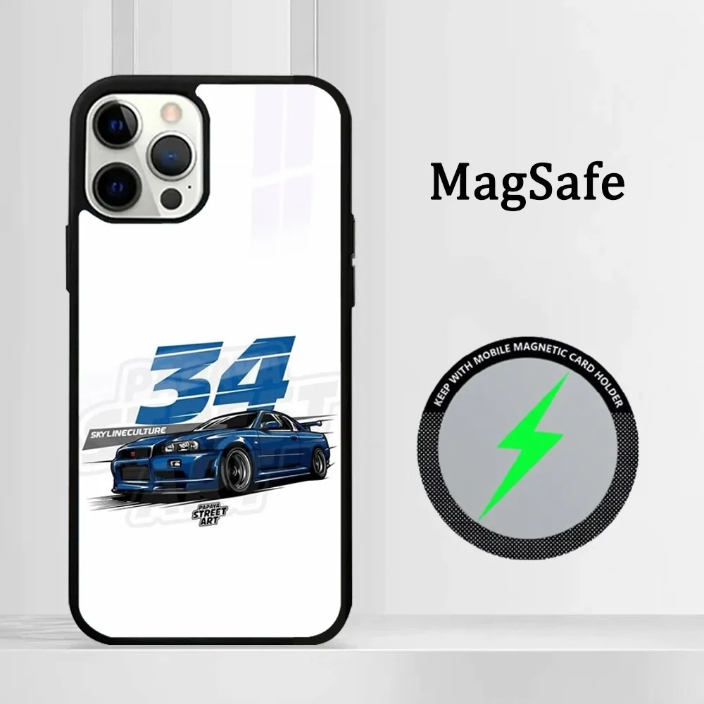 Чехол для телефона F-Fast и F-Furious R-R34 IPhone 16 15 14 13 12 11 Pro Max Plus Mini Magsafe Mirror беспроводной