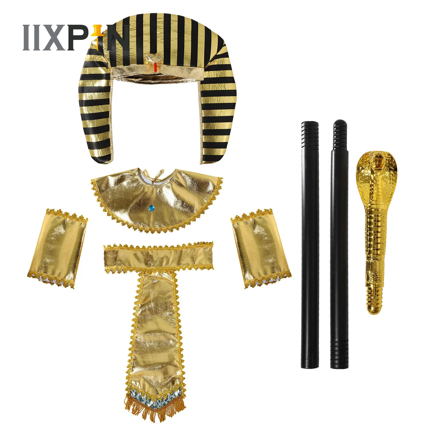 

Pharaoh Egyptian King Costume Props Adult Belt/Collar/Scepter/Hat Cleopatra Queen Cosplay Accessories Sets Egypt Priest Clothing