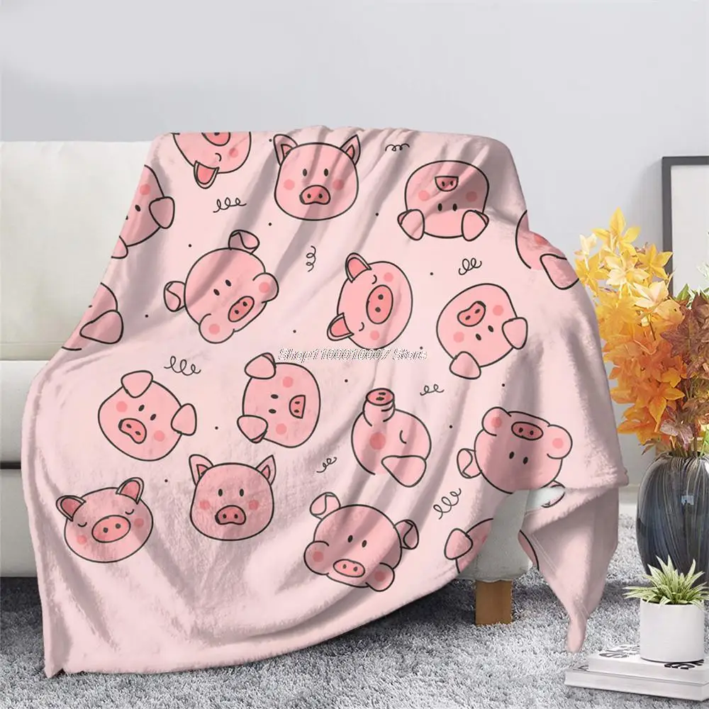 Cute Pig Pink Fleece Blanket Warm Bedroom Throw Blanket on Bed Sofa Bedding Travel Flannel Blankets for Adult Kids Quilt