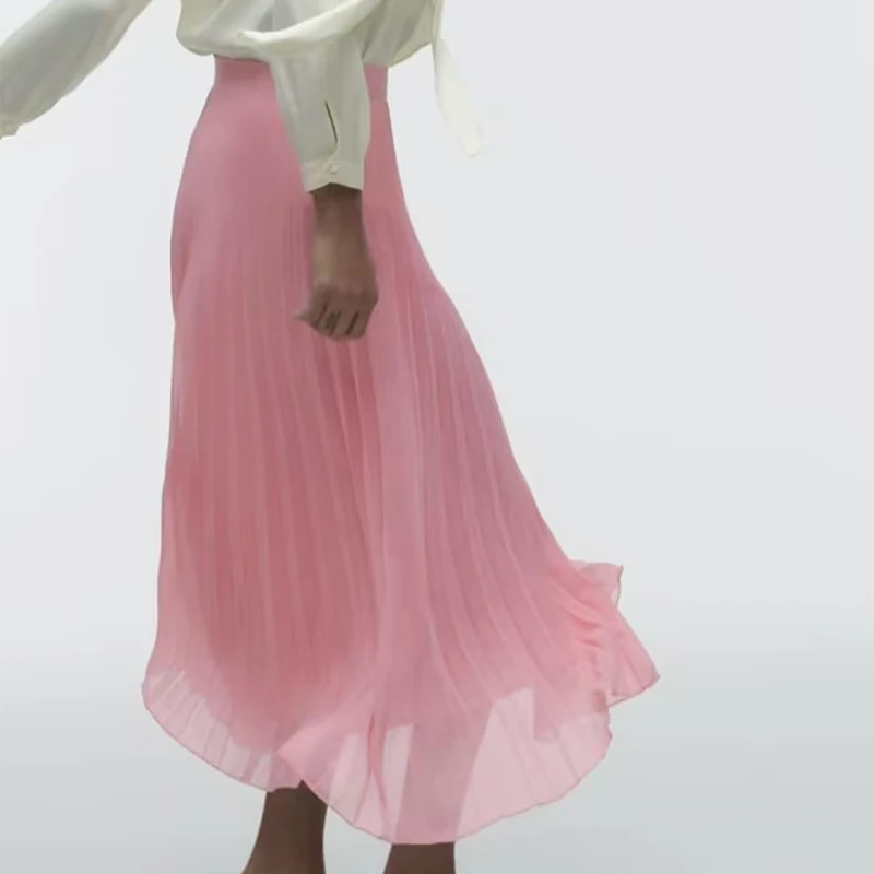 

Женская Весенняя модная плиссированная розовая юбка миди, винтажная плиссированная уличная одежда с высокой талией, юбки для девушек, повседневные женские юбки