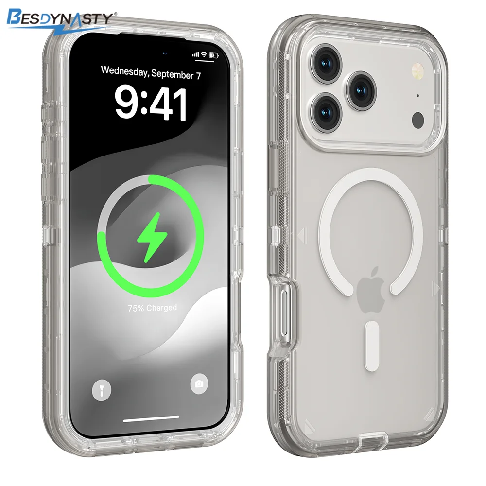 Фото Противоударный прозрачный чехол Rugged OTT Armor с магнитной беспроводной зарядкой для iPhone 17 Air 16 15 14 Plus 13 Pro Max №1