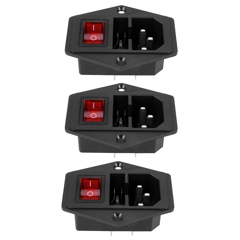 

3X 3 Pin IEC320 C14 Inlet Module Plug Fuse Switch Male Power Socket 10A 250V