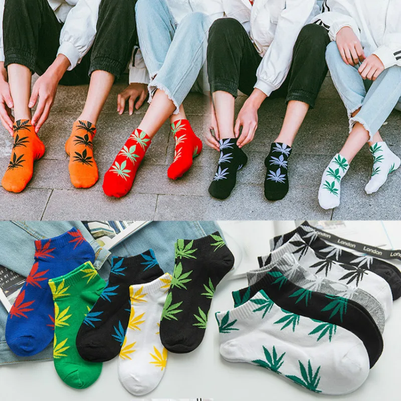 

1 pair of fashion Harajuku unisex hip hop street fashion weed socks fun skateboard hemp socks ankle high happy socks