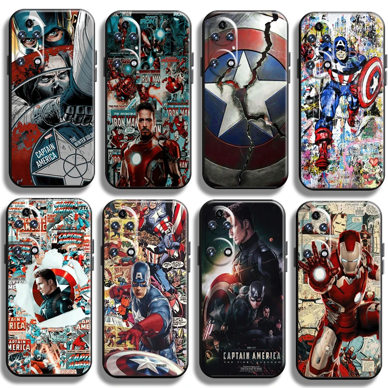 

Captain America Iron Man Winter Soldier Phone Case For Huawei P50 P50 Pro Cases Black TPU Full Protection Back Liquid Silicon