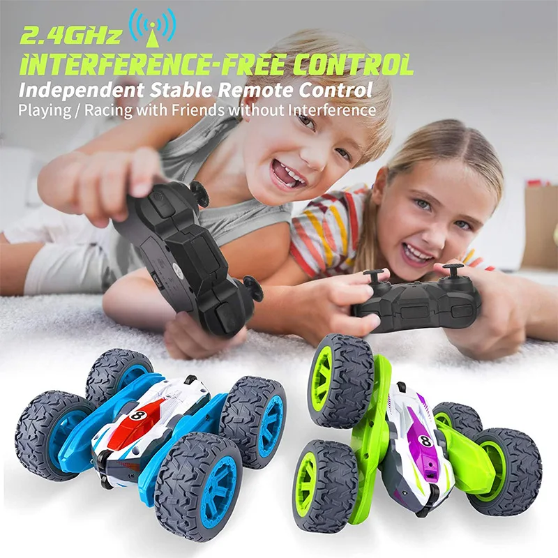 

RC Stunt Car Kids Toy 360° Spin Flips Double Sided Rotating 4WD 2.4Ghz Sharp Dual-Color Headlights High Speed Racing Vehicle Boy