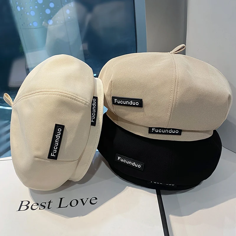 

Европейский и американский весенне-летний однотонный Модный берет с нашивкой женская уличная восьмиугольная шляпа Трендовая шапка художн...