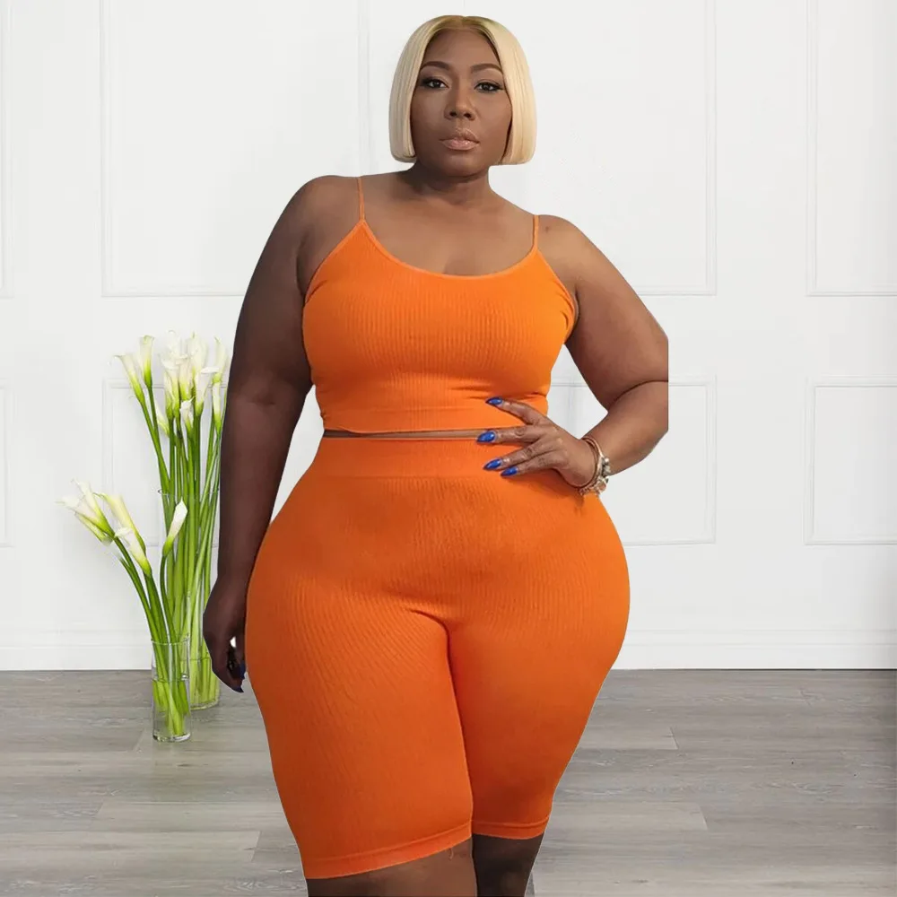 

Plus Size Matching Sets Women Solid Sleeveless Tops And Short Pants Female Luxury Fashion Tracksuits 2023 Summer Two Piece Sets