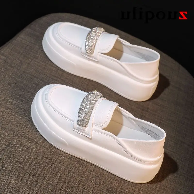 

White Platform Sneakers Women Shoes Casual Vulcanized Shoes Ladies Outdoor Rhinestones Loafers Footwear Chaussure Femme