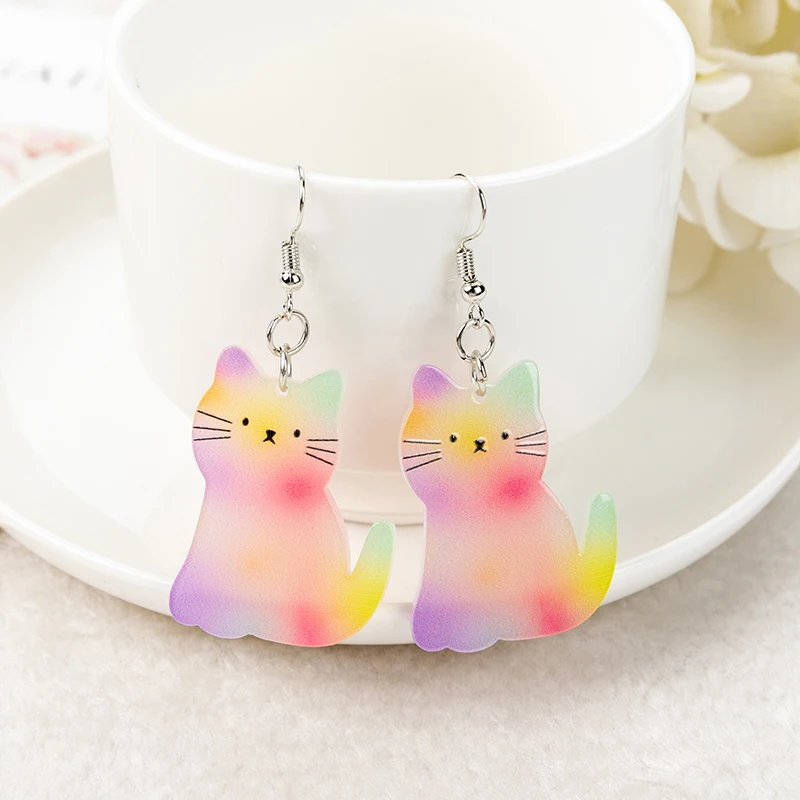 

1 пара, женские акриловые серьги-подвески в виде радужной кошки