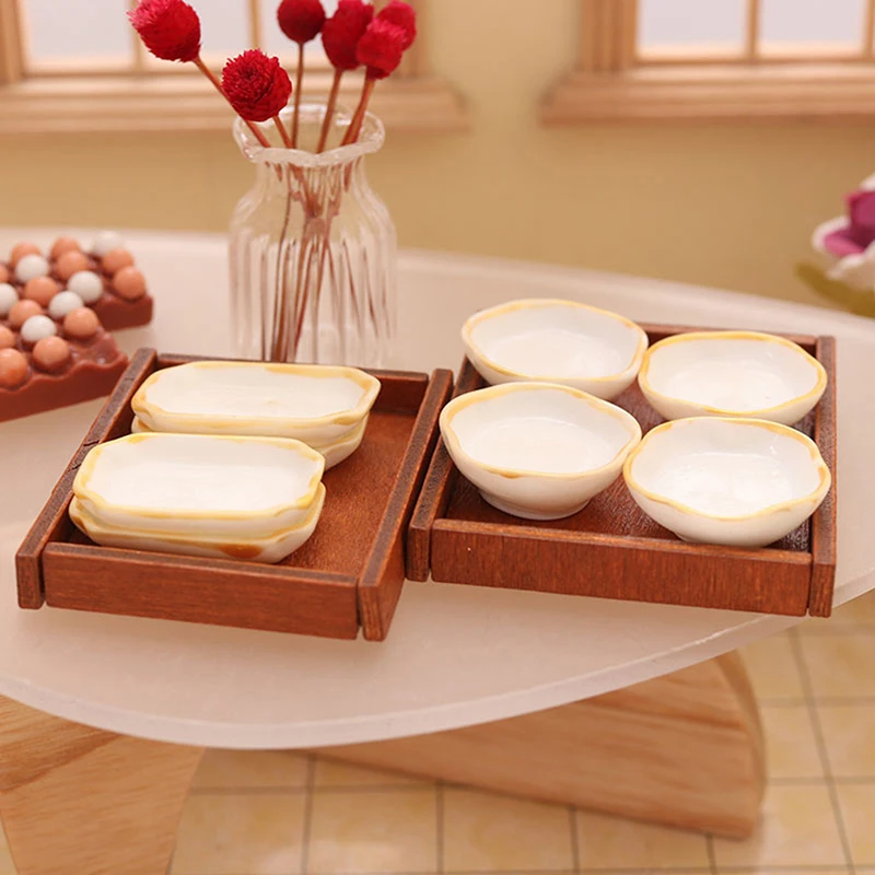 

Doll House Kitchen White Cutlery Dishes And Cups Kitchen Toys Doll House Colorful Dinner Plates Doll Durable Mini Food Dishes
