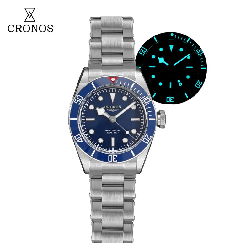 

Cronos Luxury Men Watch 41mm Diver BB58 Vintage Automatic Wristwatches Female End Links Sapphire 20 Bar Waterproof BGW-9 Lum