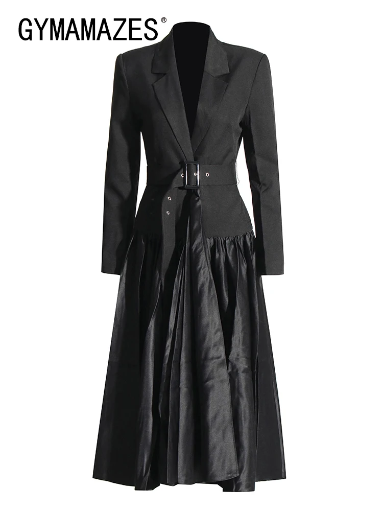 

Женское платье с длинным рукавом, высокой талией и отложным воротником