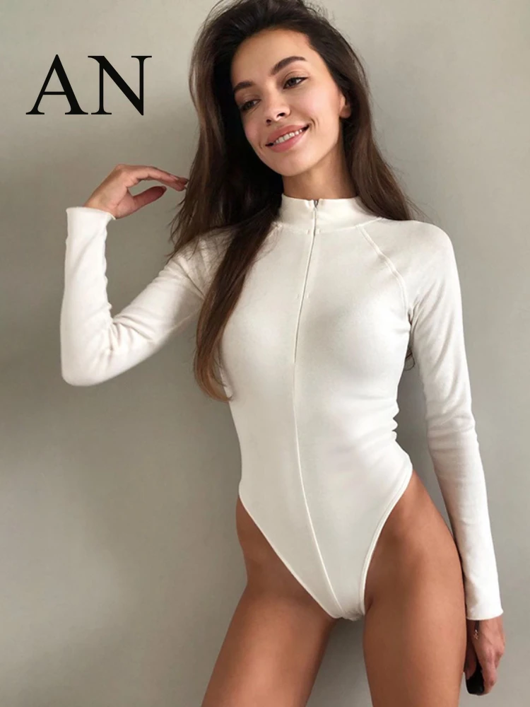 

New Women's Bottoming Shirt Solid Color Long Sleeve Zipper Collar Sexy Jumpsuit Women long sleeve summer tops for women