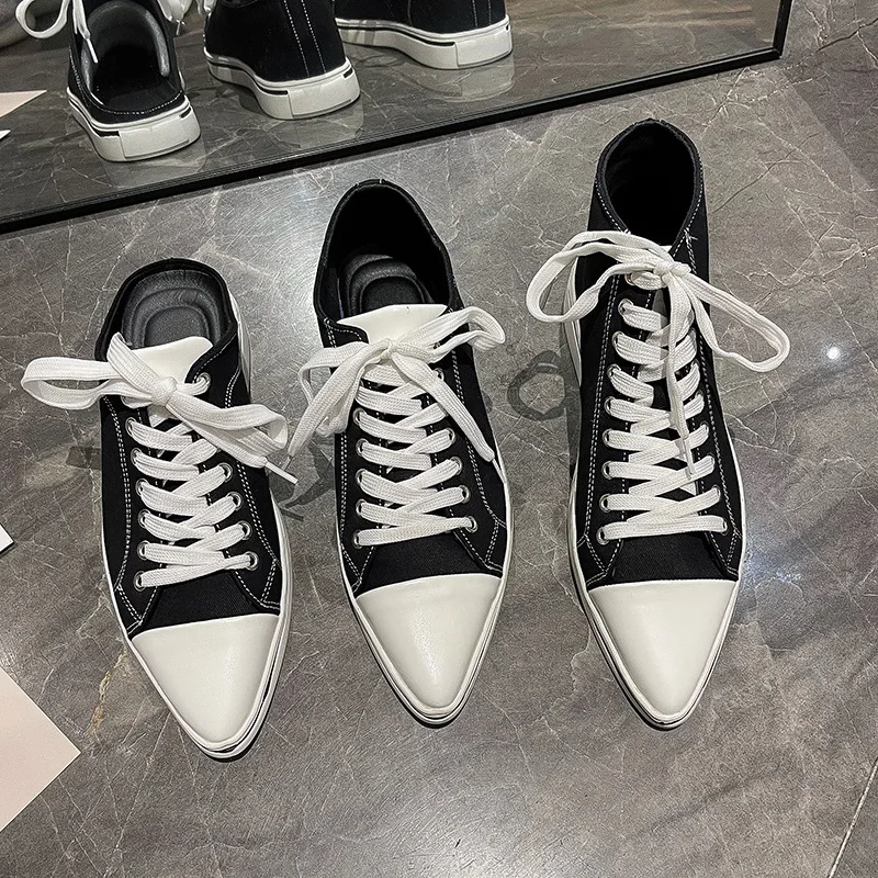 

2022 New Women's Shoes Casual Shoes Spring Autumn Pointed Toe Low Heel Non-slip Fashion Canvas Shoes Muller Shoes