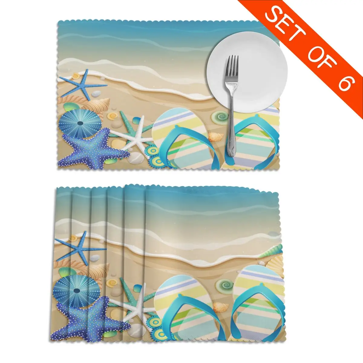 

6 шт., Нескользящие салфетки с морскими звездами и ракушками