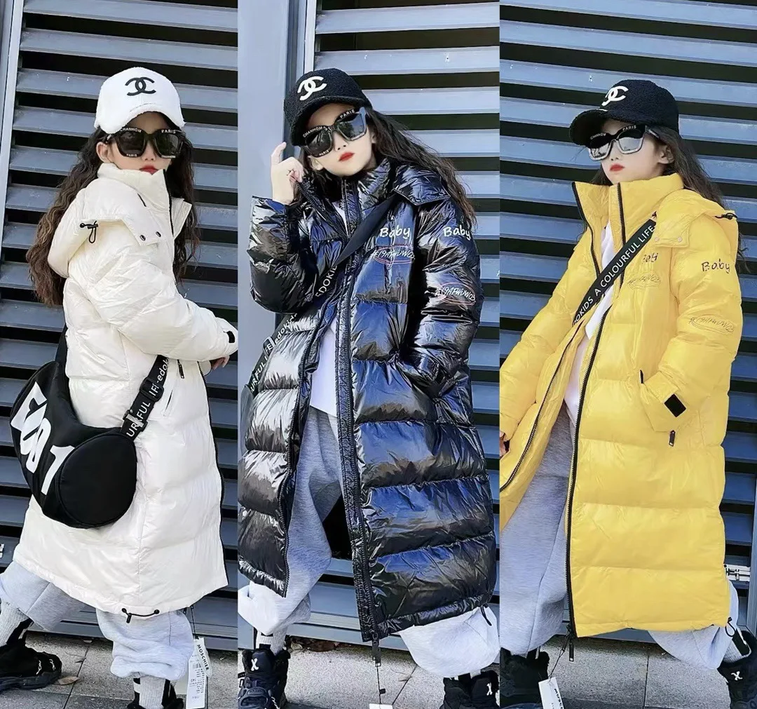 Winter Kids Girl X-Long Down Jackets 8 10 12 Years Fashion Thicken Warm Children Outerwear Boys Glossy Down Coat  куртка зимняя