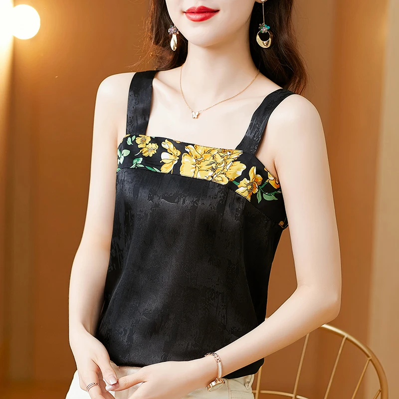 

Women's Chiffon Camis Printed Jacquard Crop Tops Female Vest Backless Floral Ladies Tank Top 2022 Spring Fashion Women Clothing