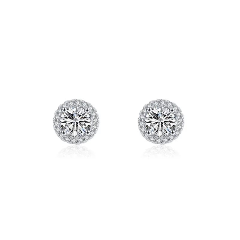 

925 Sterling Silver Small Stud Earrings Dazzling Round Zircon Around Small Sparkle CZ For Women Daily Wear Temperament Earrings