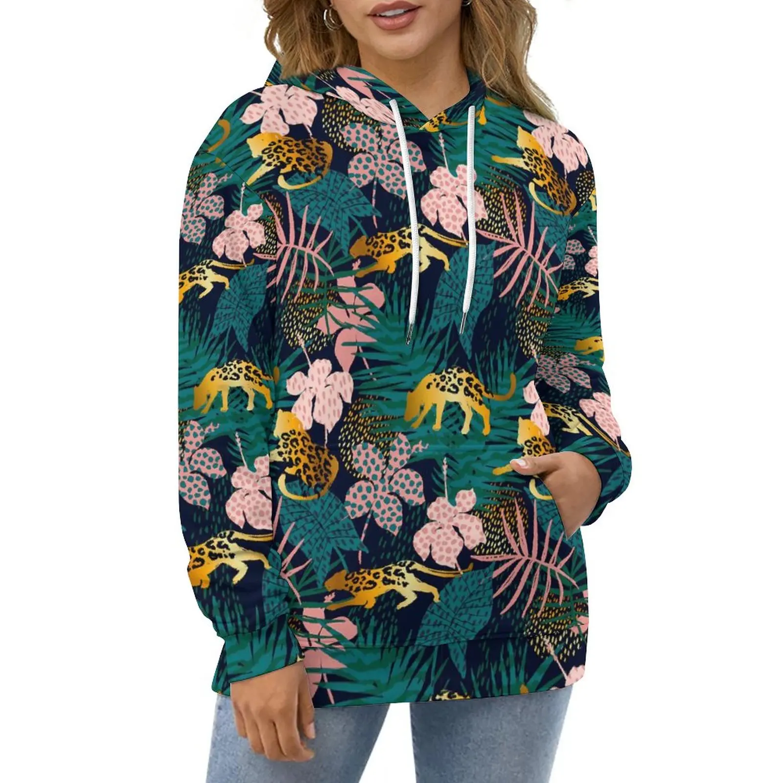 

Floral Leopard Gold Hoodies Animal Print Street Fashion Oversize Hoodie Couple Long-Sleeve Pretty Custom Casual Sweatshirts