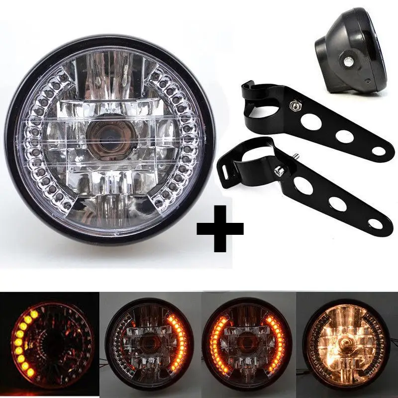

7 Inch Universal Motorcycle LED Headlight Retro Turn Signal Headlamp With Mounting Bracket Modified Parts