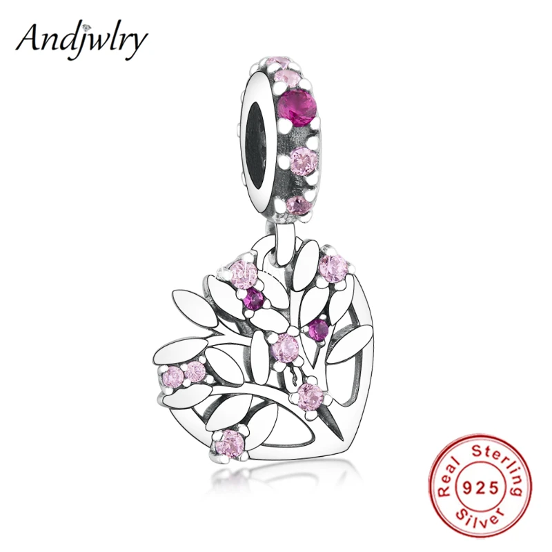 

Fit Bracelet Charms Silver 925 Original Heart Pink Tree Of Life Bead Bracelet&Bangle Jewelry Berloque