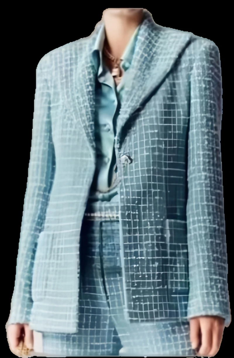 

Women's Wool-blend Plaid Tweed Coat and Blazers Set, Professional Suit, Blue, Black Feather, High-grade, Autumn, Winter, 2023