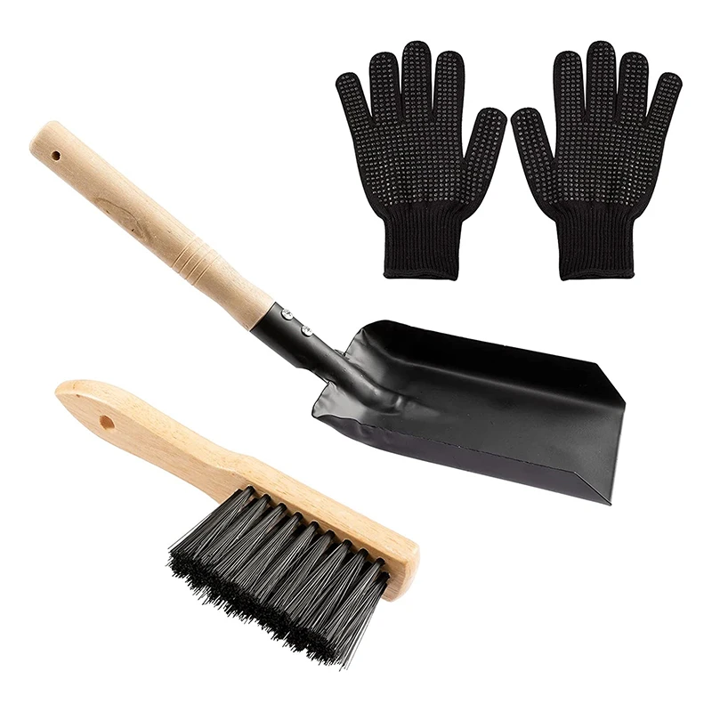 

Лопата и щетка для камина с силиконовыми перчатками, для уборки дома и сада, набор инструментов для уборки камина